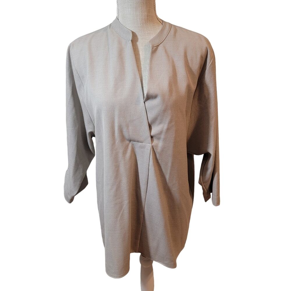 Zara Basic Popover 3/4 Sleeve V-Neck Tan Tunic Blouse Size Small